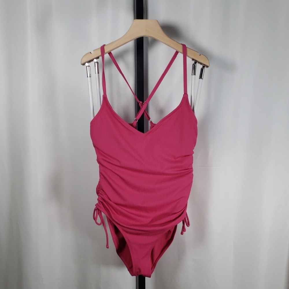 Essentials by Catalina‎ Pink One-Piece Adjustable Ribbed Swimsuit - SZ L